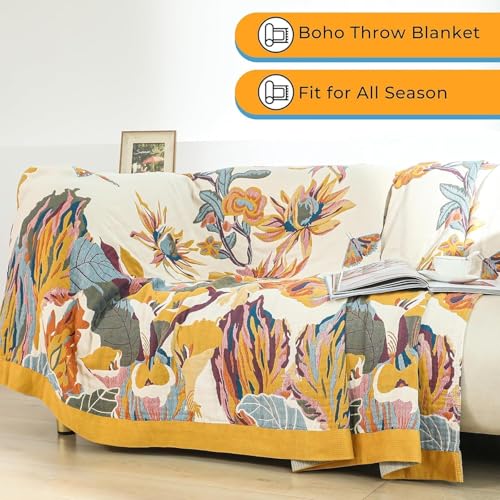 Boho Floral Butterfly Pattern Reversible Summer Cotton Blanket 90"x108" Breathable 4-Layer Gauze Muslin Blanket for Bed Couch Home Decor for All Season Thoughtful Gift for Women Men - color: Butterflies and Flowers, size: 90"x108"