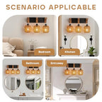 3-Light Bathroom Vanity Light Fixtures, Rustic Style Rattan Bathroom Wall Sconce with Handmade Bamboo Woven Boho Wicker Lampshade, Farmhouse Wooden Bracket, Suit for Stairway Bedroom and Hallway - color: 3-Light