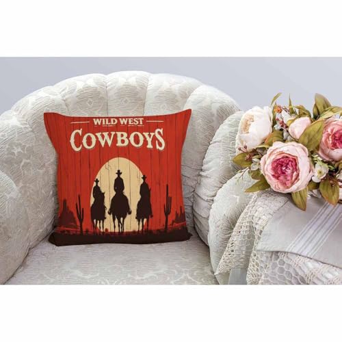 HGOD DESIGNS Cowboy Throw Pillow Cover,Vintage Western Cowboys Riding Horses Wooden Sign Rural Ranch Desert Sunset Decorative Pillow Cases Linen Square Cushion Covers for Home Sofa Couch 18x18 inch - color: Color Z19