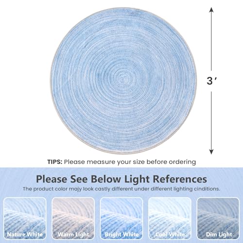 Asrug Imitation Jute Low Pile Round Rug Area Rug Washable Non-Slip Circle Rug Soft Plush Touch Circle Rugs Round for Kitchen Bathroom Living Bedroom Nursery, Carpet 3ft /36 inch/91 cm Blue - color: Blue, size: 3ft