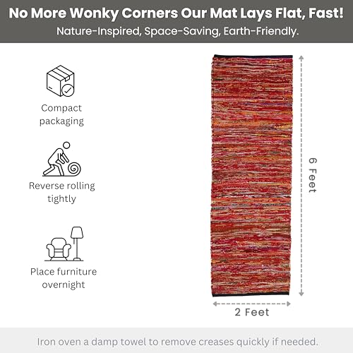 Cotton Hand Woven Area Runner Rug 2x6 Feet - Multi, Farmhouse Indoor Outdoor Decorative Floor Runners Ideal for Hallways, Kitchen, Bedroom | Red Reversible Recycled Patio Mat for Living Room - color: Multi Cotton, size: 2 x 6 feet (Runner)