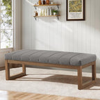 Zihanhome 52.7" Bedroom Bench for End of Bed, Modern Upholstered Teddy Fabric Entryway Bench & Dining Bench, Footrest Stool Bench with Solid Wood Frame for Bedroom, Living Room (Light Grey) - color: Light Grey