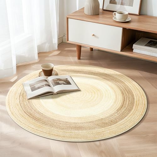 Asrug Imitation Jute Low Pile Round Rug Area Rug Washable Non-Slip Circle Rug Soft Plush Touch Circle Rugs Round for Kitchen Bathroom Living Bedroom Nursery, Carpet 3ft /36 inch/91 cm Brown/Beige - color: Brownbeige, size: 3ft