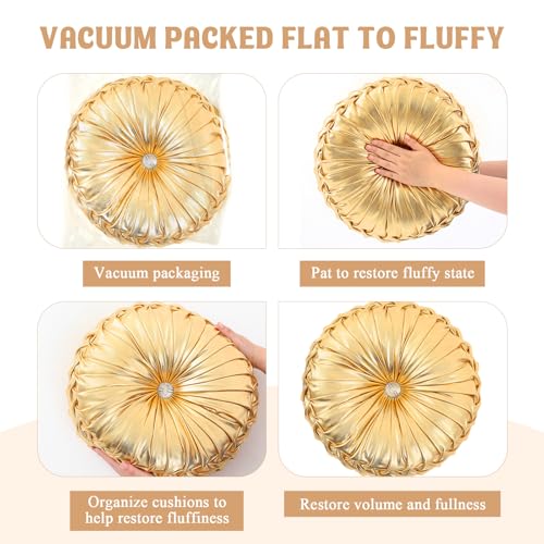 Drydiet 1 Pcs Round Throw Velvet Pillows Decorative Pleated Throw Pillows Diameter Accent Pumpkin Boho Chair Cushion for Couch Sofa Home Decoration (Gold,15'') - color: Gold, size: 15''