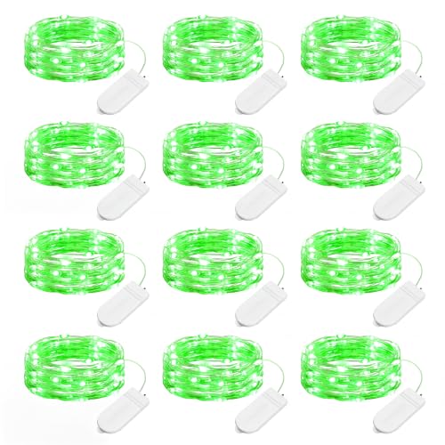 Brightown 12 Pack St. Patrick's Day LED Fairy Lights Battery Operated String Lights Waterproof Silver Wire 7 ft 20 LED Firefly Starry Moon Lights for DIY Wedding Party Bedroom Patio - color: Green, size: 12 Pack