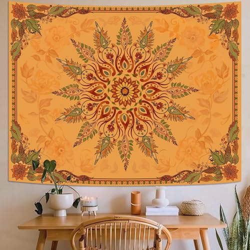 Neasow Mandala Tapestry, Vintage Floral Boho Wall Decor, Aesthetic Bohemian Tapestries for Bedroom Living Room, Retro Warm Orange Yellow Art 60×80 inches - color: Retro Warm Orange, size: 80"L x 60"W