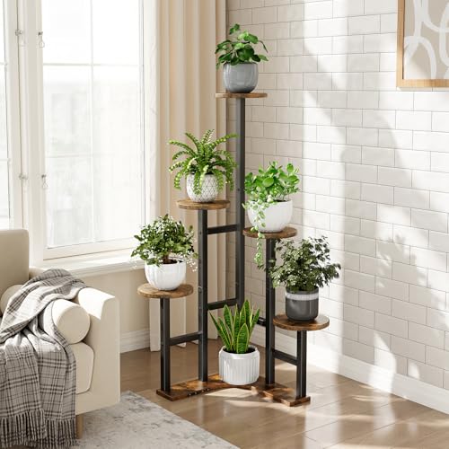 Yzosvki Corner Plant Stand Indoor, 6 Tiered Corner Plant Shelf Flower Stand for Multiple Plants, Plant Shelves Organizer Rack for Living Room, Balcony, Patio, Garden, Round Rustic Brown - color: Round-Rustic Brown, size: 6 Tier