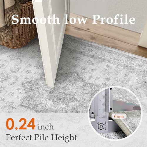 PureCozy Grey Gray Area Rug 2x3 Washable Vintage Small Carpet for Entryway Kitchen Soft Retro Low Pile Thin Door Mat Non Slip Oriental Medallion Throw Rug for Bathroom Office Bedroom Dining Room - color: Grey, size: 2' x 3' (Rectangular)