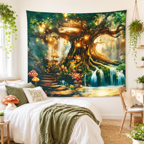 Apdidl Forest Nature Tapestry for Bedroom, Green Large Tree of Life Vintage Wall Decor Tapestries, Fairy Landscape Fantasy Mystical Magical Backdrop Wall Hanging for Dorm Living Room Decor (51"X60") - color: Forest Tapestry, size: 60"L x 51"W