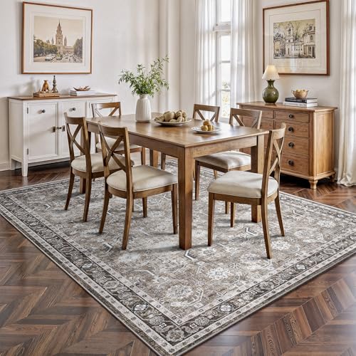Living Room Rug 6x9, Soft Non Slip Low Pile Washable Rug, Boho Modern Area Rug for Bedroom, Dining Room, Brown - color: Brown, size: 6' x 9' (Rectangular)