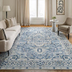 Bloom Rugs Caria Washable Non-Slip 6x9 Rug - Blue Traditional Area Rug for Living Room, Bedroom, Dining Room, and Kitchen - Exact Size: 6' x 9' - color: Blue, size: 6' x 9' (Rectangular)