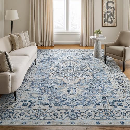 Bloom Rugs Washable Non-Slip 10x14 Rug - Blue Traditional Oriental Area Rug for Living Room, Bedroom, Dining Room, and Kitchen - Exact Size: 10' x 14' - color: Blue, size: 10' x 14' (Rectangular)