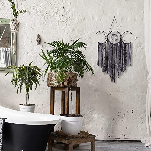 ANROYE Black Triple Moon Goddess Macrame Wall Hanging, Wicca Crescent Dream Catcher for Witch Home, Dreamcatcher for Bedroom Decoration, Pagan Woven Tapestry for Wiccan Adults Decor - color: Shadow Black