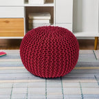 · REDEARTH · Round Pouf Ottoman - Hand Knitted Cable Boho Poof - Foot Stool Bean Bag - Home Décor Stuffed Footrest for Living Room - Nursery - Bedroom - 100% Cotton Poufs (19.5"x19.5"x14") - Red