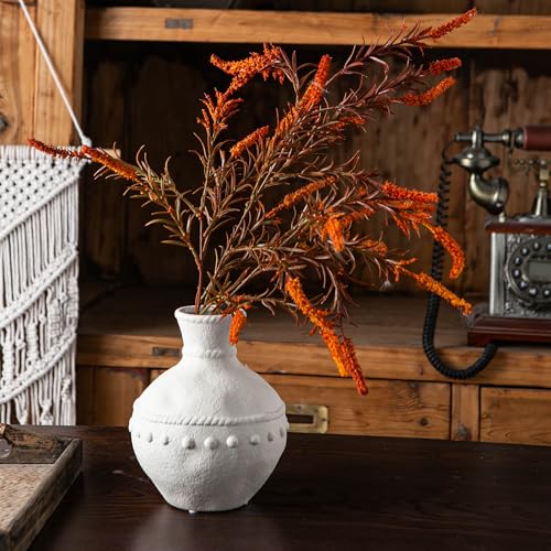 Mowtanco Rustic Ceramic Vase with Boho Wooden Beads, Matte Decorative Pottery for Modern Farmhouse and Bohemian Decor, Floral Arrangements, Living Room, Dining Table Centerpieces - color: White - Large