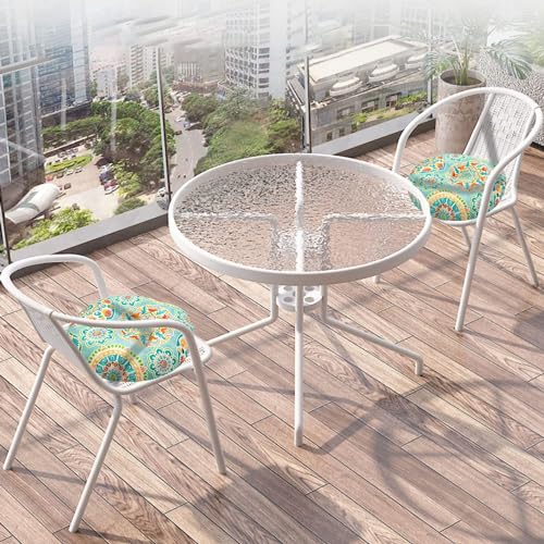 FUNHOME Outdoor Round Bistro Seat Cushions with Ties, Fluffy Tufted Patio Chair Pads 15"x15"x4", Set of 2 Water-Resistant Round Outdoor Chair Cushions for Home Garden Cyan Circle - color: Green Circle