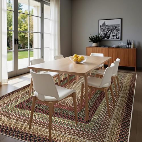 Ileading Faux Braided Area Rug 6'x9' Washable Farmhouse, No-Shed Non-Slip Woven Carpet, Pet Friendly Stain Resistant Jute Style Rug for Living Room Dining Bedroom Office - color: Multi Color-red, size: 6' x 9'(Rectangular)