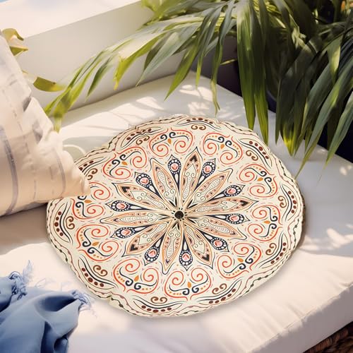 Boho Floor Cushion - 16x16 Inch Round Plush Mat for Extra Comfort, Reversible Dense Padding with Breathable Fabric, Versatile Chair and Meditation Cushion for Home Office Bedroom Lounge Décor - color: C