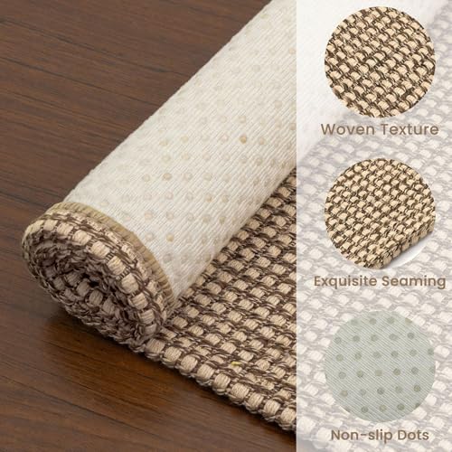 EARTHALL Woven Area Rug 20"x31" Ft Washable Rugs for Entryway Braided Non Slip Door Mat Indoor Outdoor Entrance Small Cotton Woven Carpet for Kitchen Foyer Front Door, Orange/Tan/Brown - color: Orange/Tan/Brown, size: 1'8" x 2'7" (Rectangular)