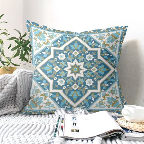 Boho Oriental Blue Mandala Floral Throw Pillow Covers 18x18 Inch Set of 4 Vintage Geometric Moroccan Flower Cushion Covers Home Decor for Couch Cushion Cases - color: Blue