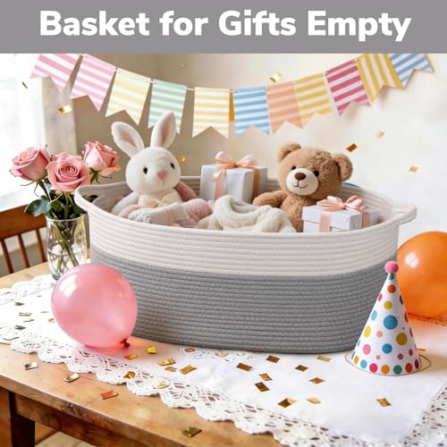 Goodpick Rope Baskets for Gifts Empty, Baby Gift Basket for Nursery Bathroom, Large Dog Toy Basket with Handles, Woven Baskets for Toy Storage, 19.7" X 11" X 7.9", Gray - color: Gray, size: 19.7x11x7.9 Inch (Pack of 1)