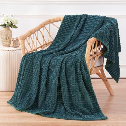 Puncuntex Flannel Fleece Throw Blanket Dusty Blue 50"×60",Super Soft Plush Cozy Blanket with Square Grid Design Luxury for Couch Sofa Chair - color: Dusty Blue, size: 50"×60"