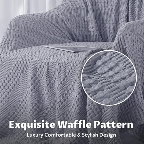 Cooling Cotton Waffle Weave Throw Blanket - Lightweight Breathable Blanket of 50% Rayon Derived from Bamboo for Hot Sleepers, Summer Throws for Couch Bed Sofa, Light Blue, 50"x60"