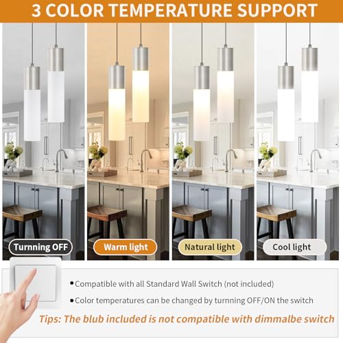 Modern Pendant Lights Kitchen Island 3 Pack LED Pendant Lighting Brushed Nickel with Milky White Lampshade Adjustable Hanging Ceiling Light for Dining Room Bath Entryway, 3000K-6000K - color: Brushed Nickel, size: 1-Light 3-Pack