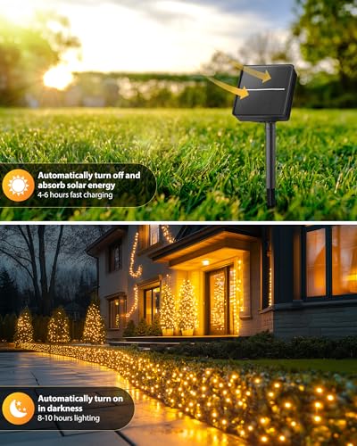 Brightown 2 Pack Solar String Lights Outdoor Waterproof, 92Ft 240 LED Solar Lights Outdoor with 8 Modes, Outdoor Light Solar Powered for Patio Yard Tree Garden Party Decorations, Warm White - color: Warm White, size: 2 pack