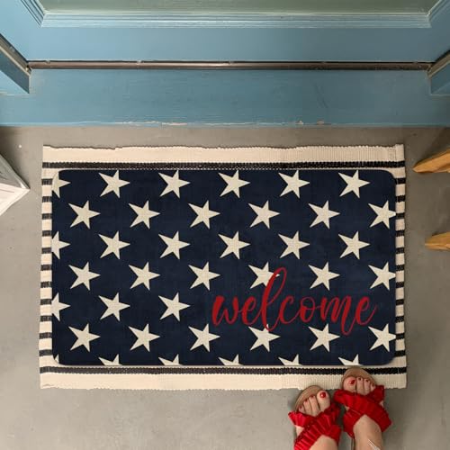 July 4th Door Mat,American Patriotic Memorial Day Blue Stars Indoor Outdoor Non-Slip Doormat,Entryway Front Porch Farmhouse Summer Welcome Door Mat Colorful for Entrance Decor 30" x 17" - color: July 4th 1