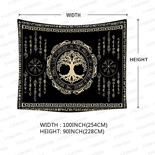 Nordic Vikings Tapestry, 100x90inches Soft Flannel, Viking Yggdrasil Tree of Life Celtic Rune Scandinavian Aesthetic Mythology Tapestry Wall Hanging for Bedroom Living Room Decor GTZYFS1801 - color: Yggdrasil Tree of Life, size: 100"L x 90"W