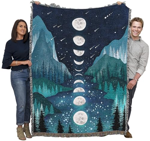 Pure Country Weavers Moonlight Garden Olive by Episodic Drawing - Gift Tapestry Throw Blanket Woven from Cotton - Made in The USA (72x54) - color: River and Sky, size: 72x54