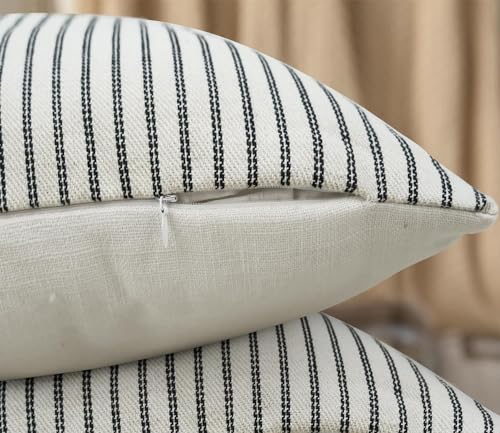 JASEN Farmhouse Pillow Covers 20x20, Modern Accent Square Throw Pillow Covers Set of 2, Grey and Beige Striped Patchwork Decorative Pillow Case for Sofa Couch Chair Bedroom - color: Grey, size: 20" x 20" (Pack of 2)