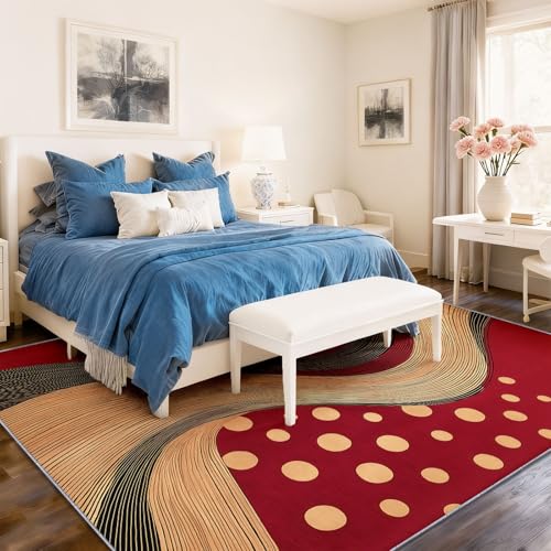 2 X 3 ft Washable Area Rugs Simple - Soft Non-Slip Indoor Carpet with Stripes Polka Dots Pattern for Living Room Bedside Doormat Under the Table, Red Print Low-Pile Throw Rugs - color: Red 10, size: 2' x 3' (Rectangular)