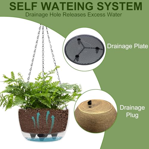 BAYN 2 Packs Solar Hanging Basket Planters for Plants Outdoor, Self Watering Copper Flower Plants Pots with Solar Light Drainer for Balcony Patio Garden Outdoor Decoration - color: Copper