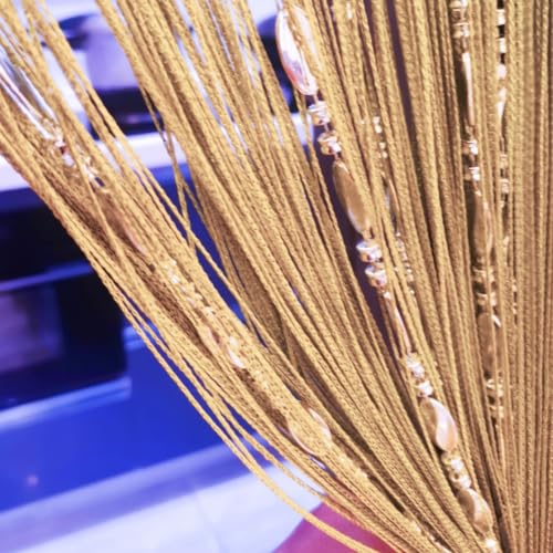 ave split 100cmX200cm Decorative Door String Curtain Beads Wall Panel Fringe Window Room Divider Blind for Wedding Coffee House Restaurant Parts Door Divider Beads Tassel Screen Decoration (gold25) - color: Gold