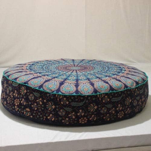 Indian Mandala Floor Pillow Seating Throw Boho Meditation Cushion Cover Hippie Decorative Bohemian Round Ottoman Yoga Pouf Pom Case Large Sham Home Decor Outdoor Comfortable