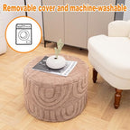 Round Plush Ottoman Pouf Stuffed– Fluffy Ottoman Foot Rest with Modern Foam Filler 20" x 14" Cozy Floor Pouf for Living Room & Bedroom - color: Coffee