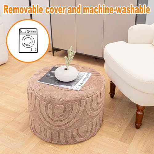 Round Plush Ottoman Pouf Stuffed– Fluffy Ottoman Foot Rest with Modern Foam Filler 20" x 14" Cozy Floor Pouf for Living Room & Bedroom - color: Coffee