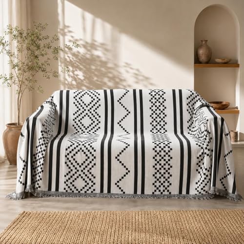 amorus Bohemian Throw Blanket Chenille Jacquard Tassels Cover, 71"*90",NO.2 | Boho Style blankets, modern Geometric, warm & cozy. For couch, bed, outdoor, car - color: Pattern 2, size: 71x91 in