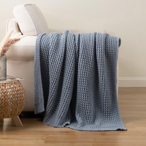 Bunnikins & Clover Blue Grey Throw Blanket for Couch, Thick Warm Soft Cozy Knitted Chenille Throw Blanket for Sofa, Bed, Living Room, 60"x80" - color: Bluish Grey, size: 60"x80"