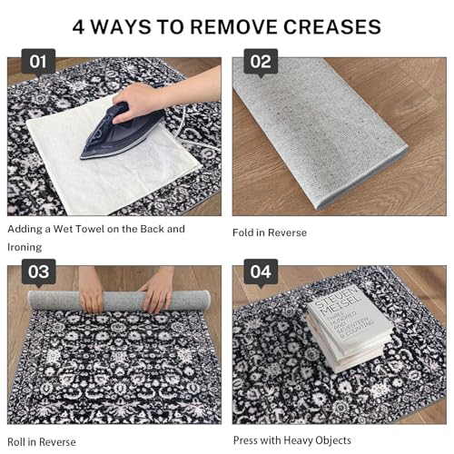 Lansny Vintage Entryway Rug 2x3 Washable, Black and White Kitchen Rug, Super Soft Thin Faux Wool Small Area Rug, Non-Slip Accent Mat for Foyer, Bedroom, Office - color: Black and White, size: 2' x 3' (Rectangular)