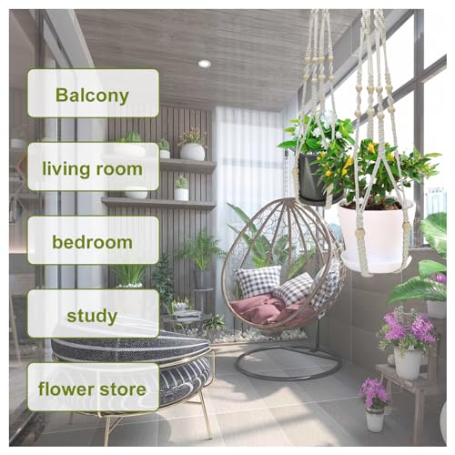 Plant Hangers, 35’ Plant Hangers Indoor, Handmade Woven No Tassels Style Hanging Plant Holder with Wood Beads Decorative Flower Pot Holder for Indoor Outdoor and Home Decor Hanging Planter - size: 35inch