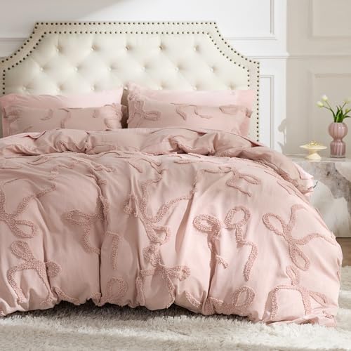 Bedsure Tufted Rose Pink Twin/Twin XL Comforter, GentleSoft™ 2 Pieces Bow Cute Bedding Pink Room Decor, Gifts for Girls Teens Women, All Seasons, 1 Bed Comforter, 1 Pillow Shams, 68x88 Inches - color: 04 - Tufted Bow Rose Pink, size: Twin/Twin XL (68" x 8
