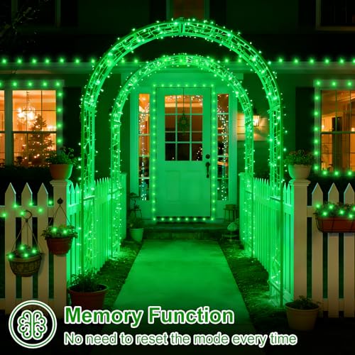 QITONG Green Solar Fairy Lights, 2 Pack Each 66ft 200 LED String Light Outdoor Waterproof, Silver Wire Christmas Twinkle Mini Lights with 8 Modes - color: Green