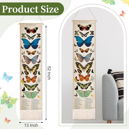 Geetery Vintage Butterfly Vertical Tapestry Wall Hanging Long Narrow Wall Art Fabric Butterfly Wall Hanging Reference Illustrative Botanical Tassel Tapestry Long Vertical Wall Decor for Home Decor