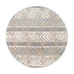 Rugshop Distressed Geometric Indoor/Outdoor Beige Round Area Rug Modern Tribal Stripe, Durable Stain Resistant Perfect for Patio, Backyard, Deck and Outdoor Lounge 8' Round - size: 7'10" x 7'10" (Rectangular)