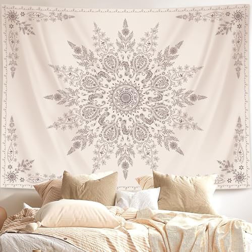 Lunerfex Boho Floral Tapestry Mandala Wall Tapestry, Cute Tapestries for Bedroom Beige Flower Tapestries Wall Hanging for Bedroom Living Room Decor Beige-2 44"x60" - color: Off White, size: 60"L x 44"W