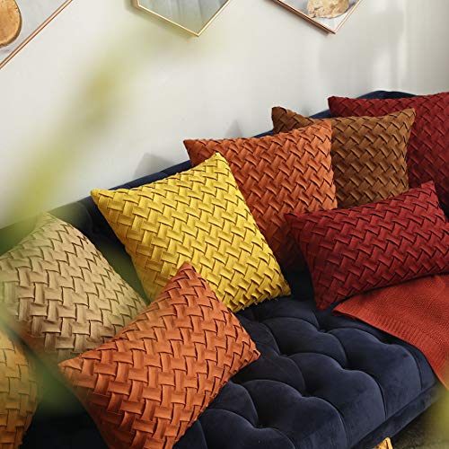vctops Boho Basket Weave Pattern Decorative Throw Pillow Cover Super Soft Suede Solid Square Accent Cushion Case for Couch Sofa Car (Ginger,18"x18") - color: Ginger, size: 18" x 18" (Pack of 1)