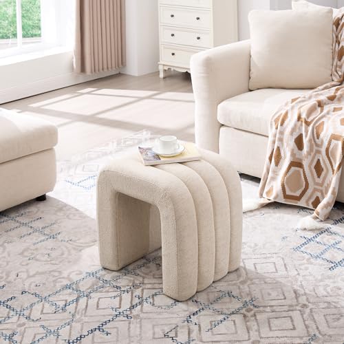 ONEVOG Beige Pouf Ottoman, Foot Rest for Couch 18 inch Cute Vanity Chairs for Makeup, Sturdy Frame, Living Room Decor, Upholstered Footrest for Dorm, Bedroom - color: Beige